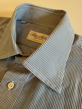Ben Silver Charleston Fine Shirtings Blue & White Stripe Dress Shirt 16.5 cotton